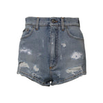 Dolce & Gabbana Blue Tattered Denim Cotton Hot Pants Shorts PAN74924-40