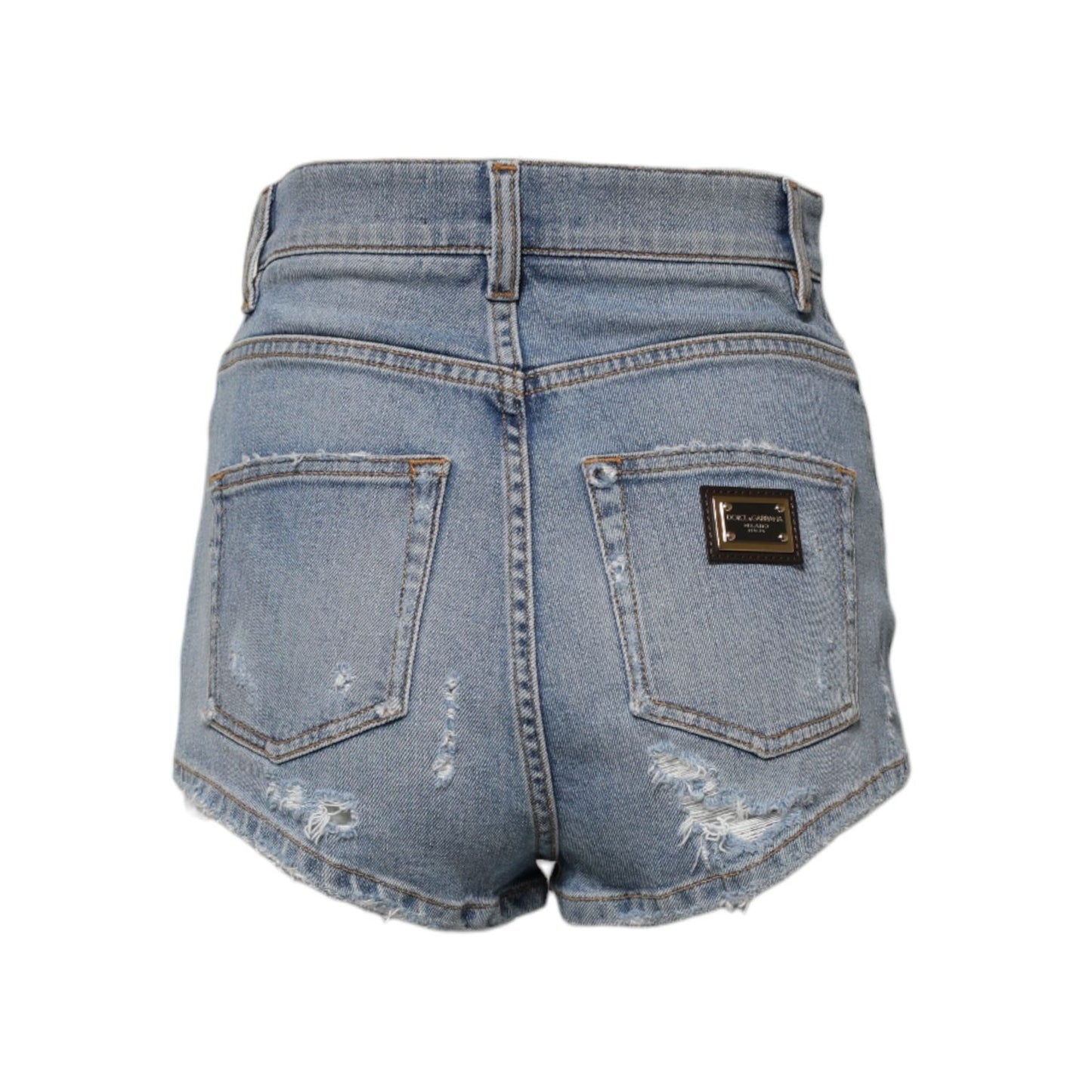Dolce & Gabbana Blue Tattered Denim Cotton Hot Pants Shorts PAN74924-40