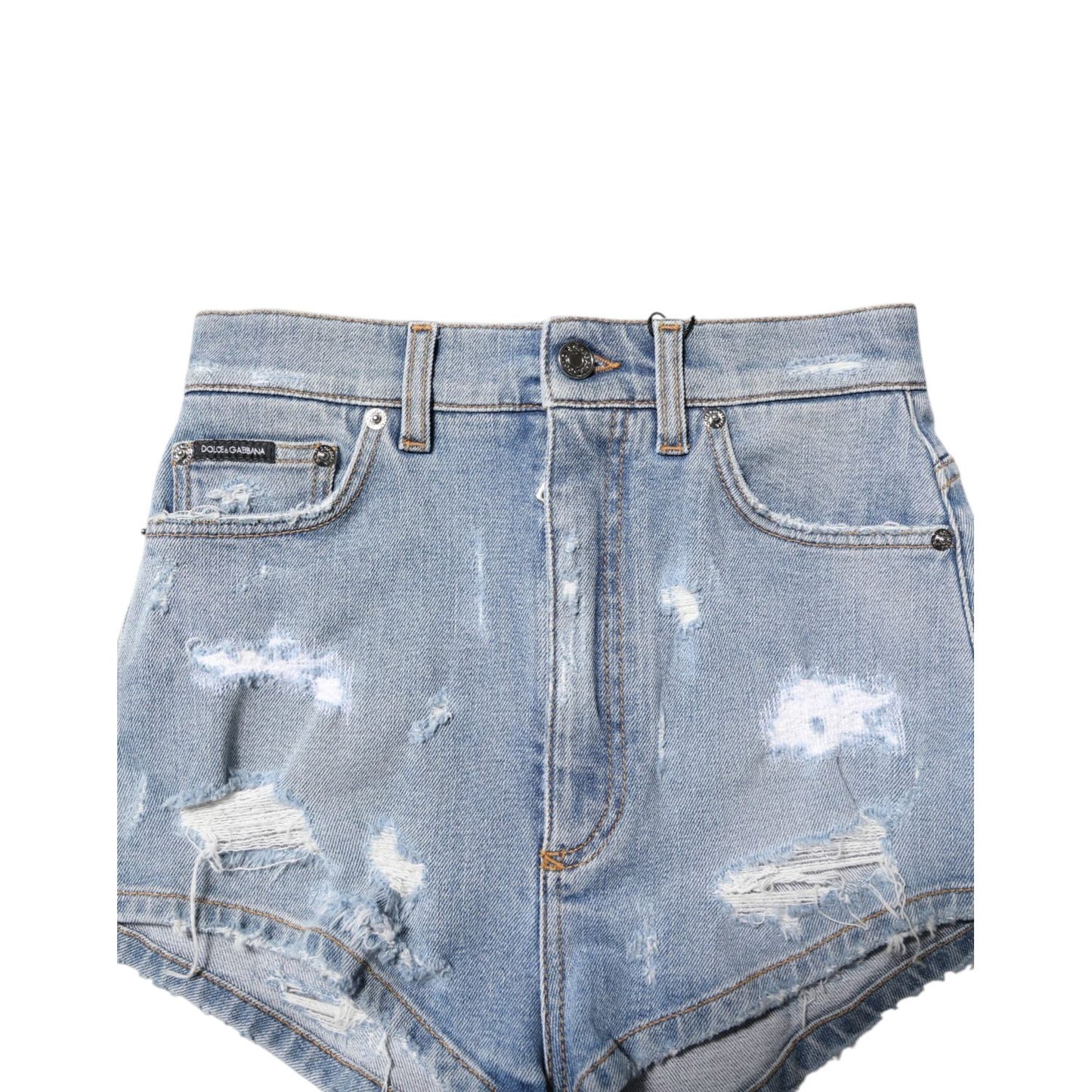 Dolce & Gabbana Blue Tattered Denim Cotton Hot Pants Shorts PAN74924-40