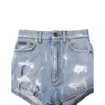 Dolce & Gabbana Blue Tattered Denim Cotton Hot Pants Shorts PAN74924-40