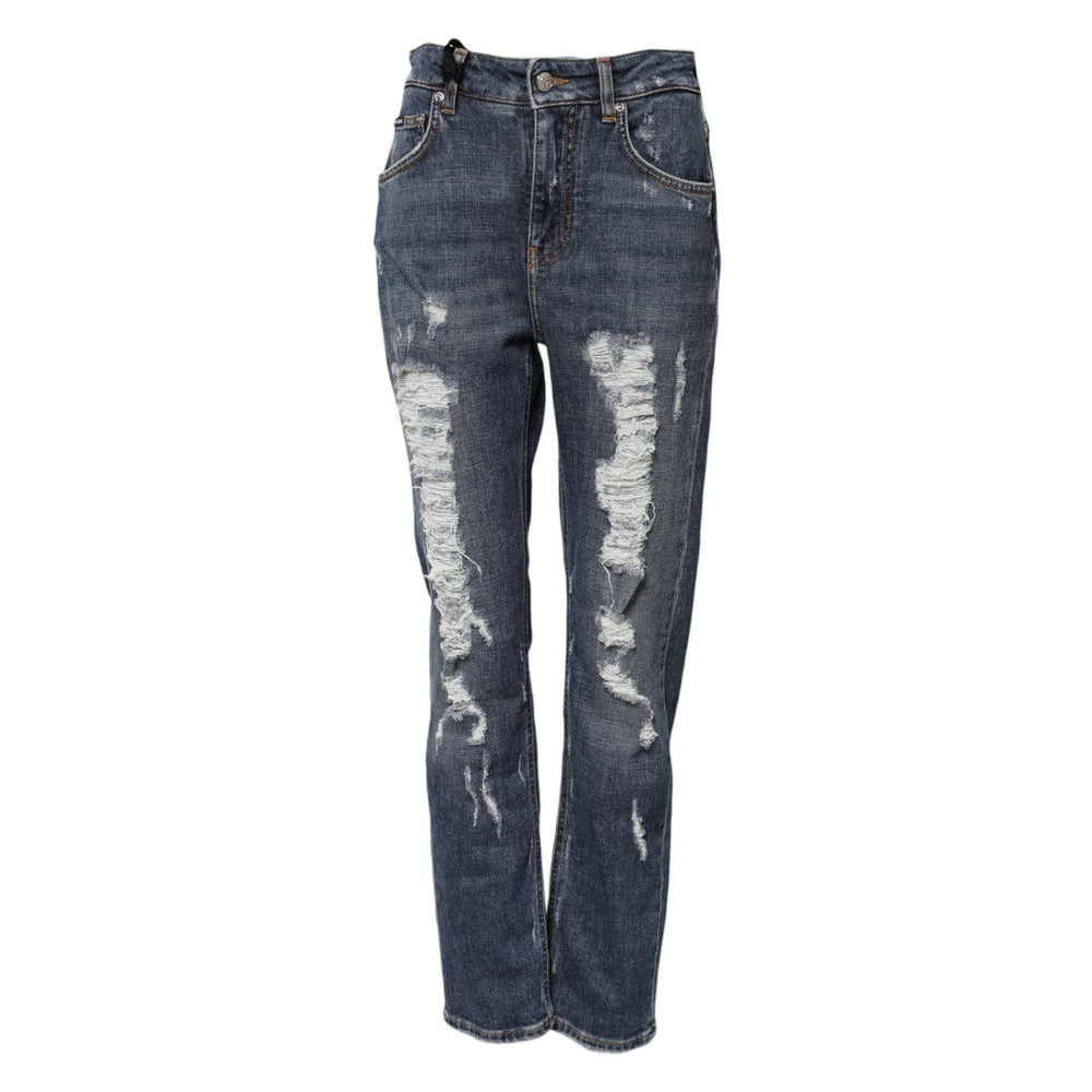 Dolce & Gabbana Blue Cotton Boyfriend Tattered Denim Jeans PAN75681-38