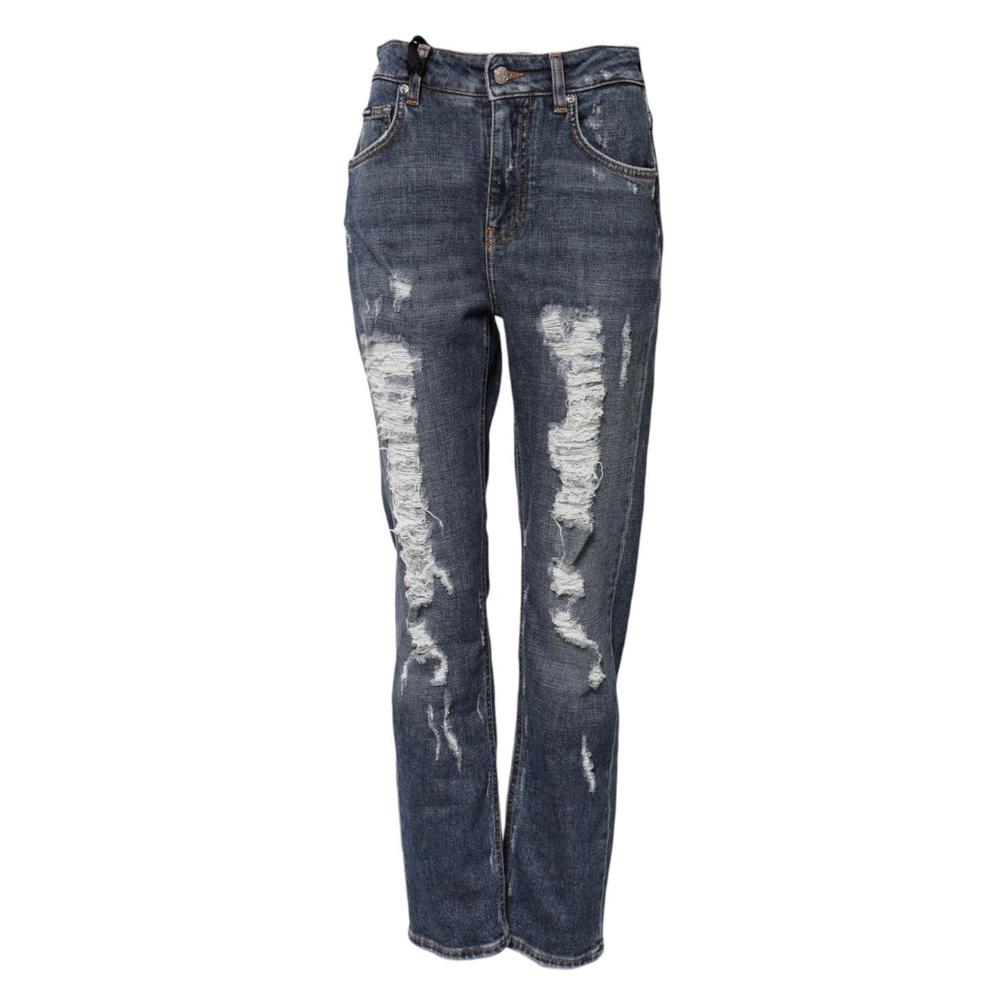Dolce & Gabbana Blue Cotton Boyfriend Tattered Denim Jeans PAN75681-38