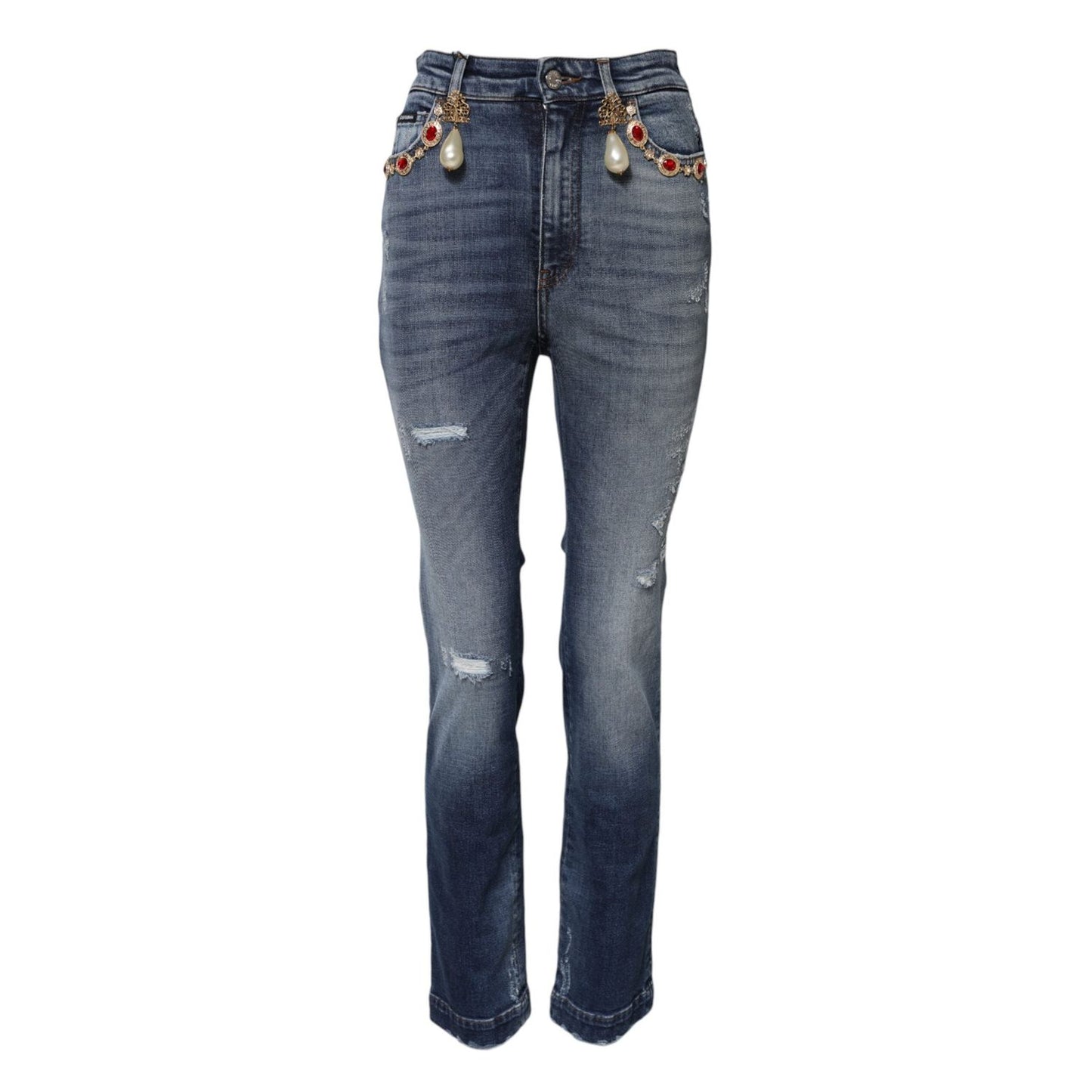Dolce & Gabbana Blue Rhinestone Embellished Denim Jeans PAN75968-38