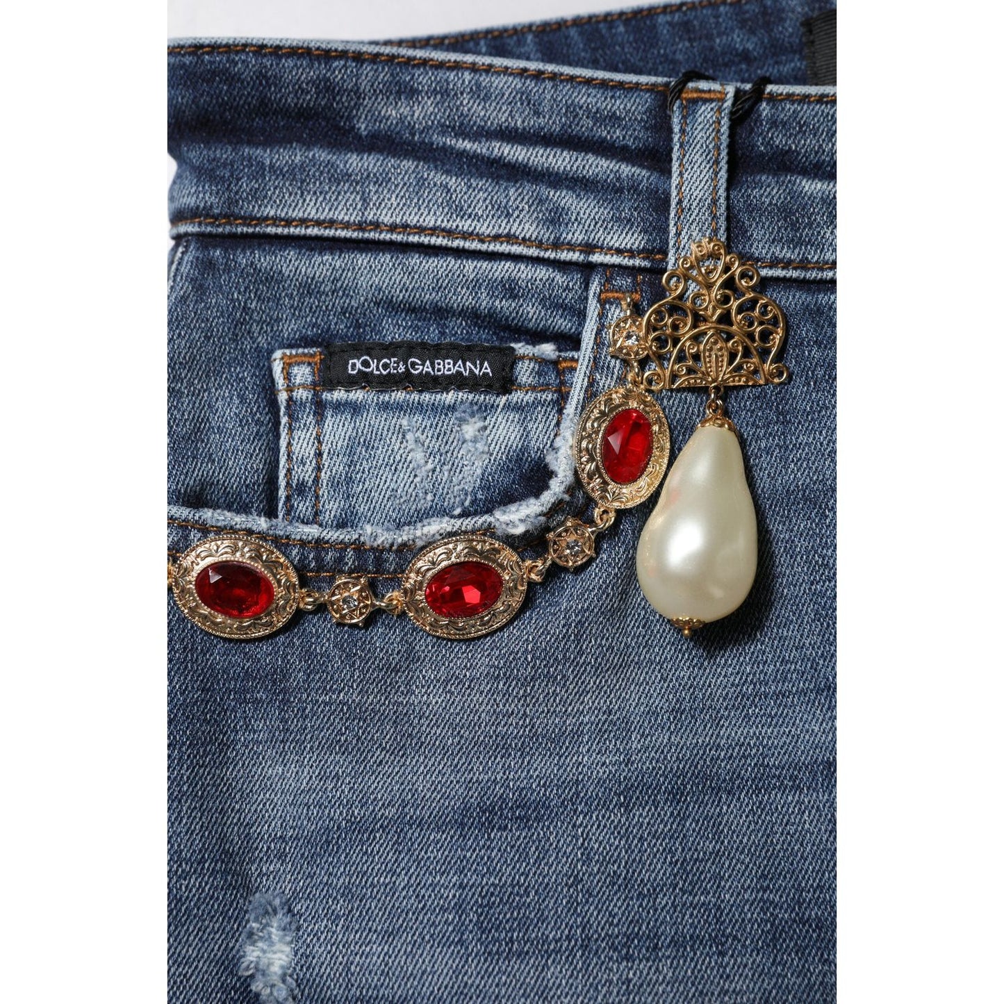 Dolce & Gabbana Blue Rhinestone Embellished Denim Jeans PAN75968-38