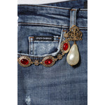 Dolce & Gabbana Blue Rhinestone Embellished Denim Jeans PAN75968-38