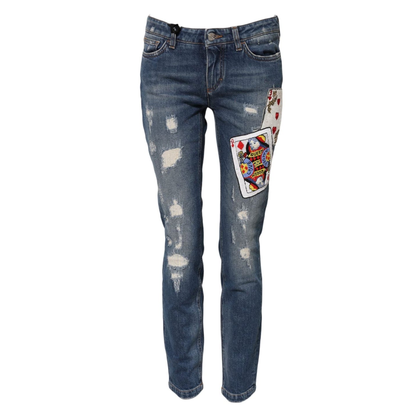 Dolce & Gabbana Blue Play Card Embroidery Skinny Denim Jeans PAN75995-38