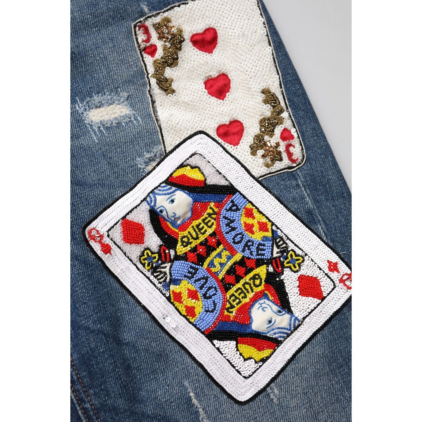 Dolce & Gabbana Blue Play Card Embroidery Skinny Denim Jeans PAN75995-38