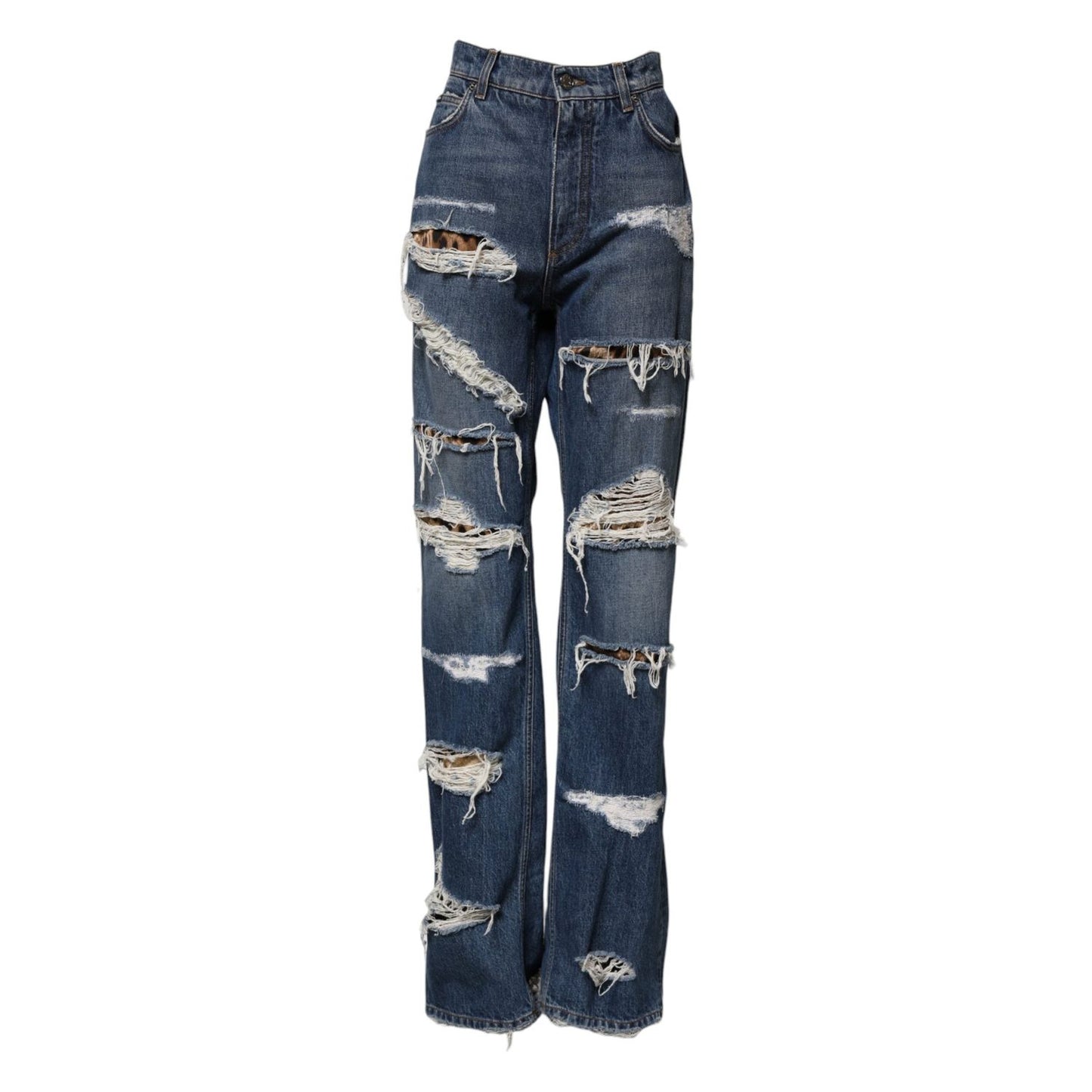 Dolce & Gabbana Blue Tattered Cotton Straight Denim Jeans PAN76486-40