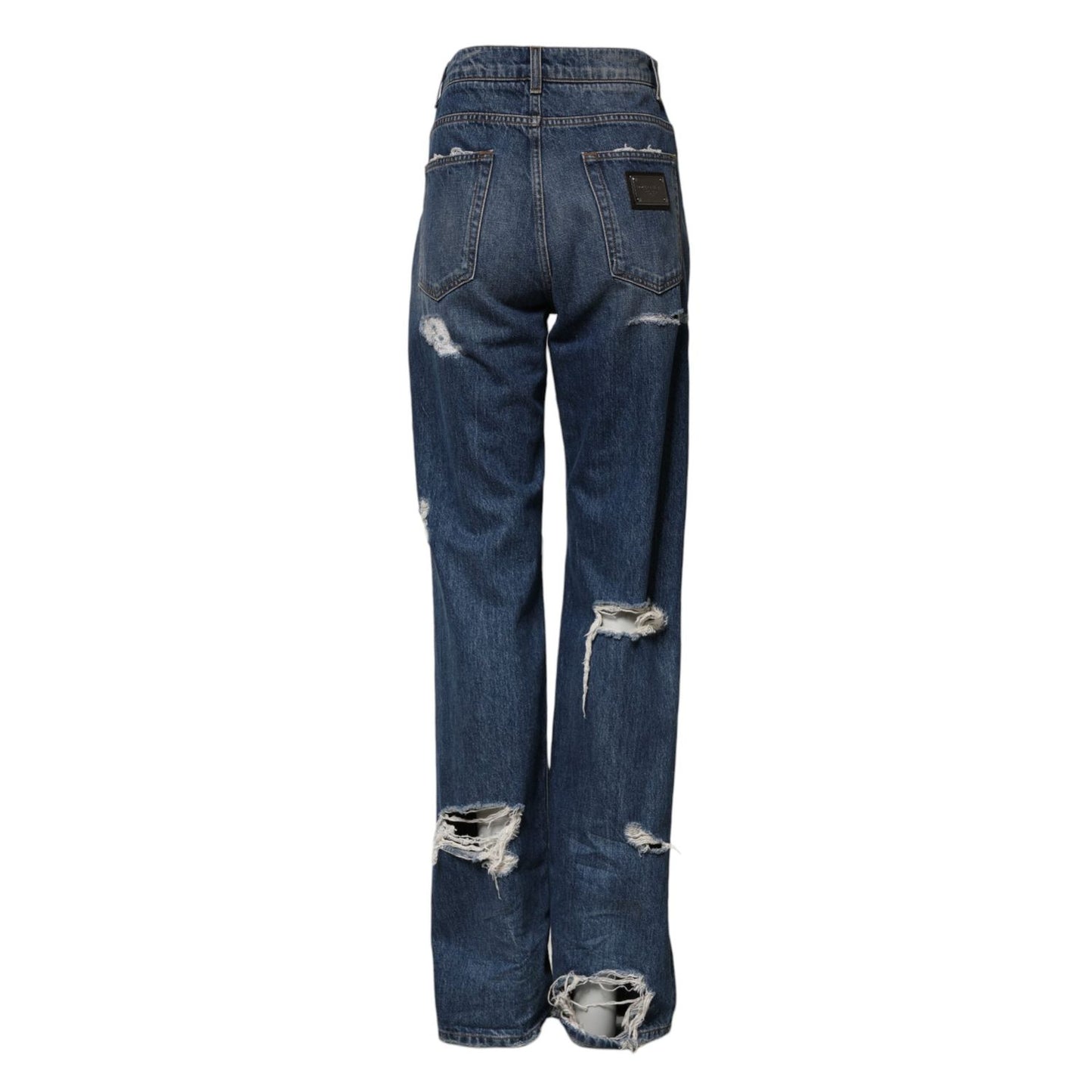 Dolce & Gabbana Blue Tattered Cotton Straight Denim Jeans PAN76486-40