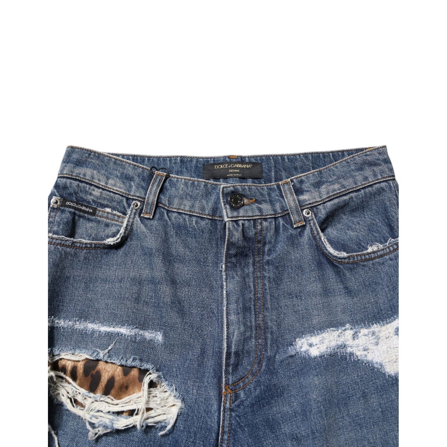 Dolce & Gabbana Blue Tattered Cotton Straight Denim Jeans PAN76486-40