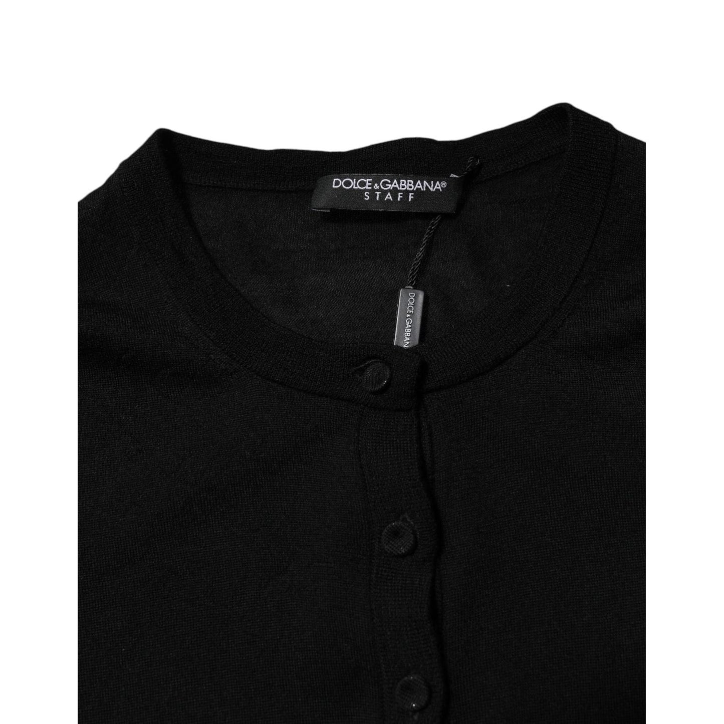 Dolce & Gabbana Black Wool Knit Crew Neck Cardigan Sweater