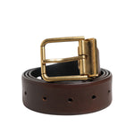 Dolce & Gabbana Brown Classic Gold Metal Logo Buckle Men Belt