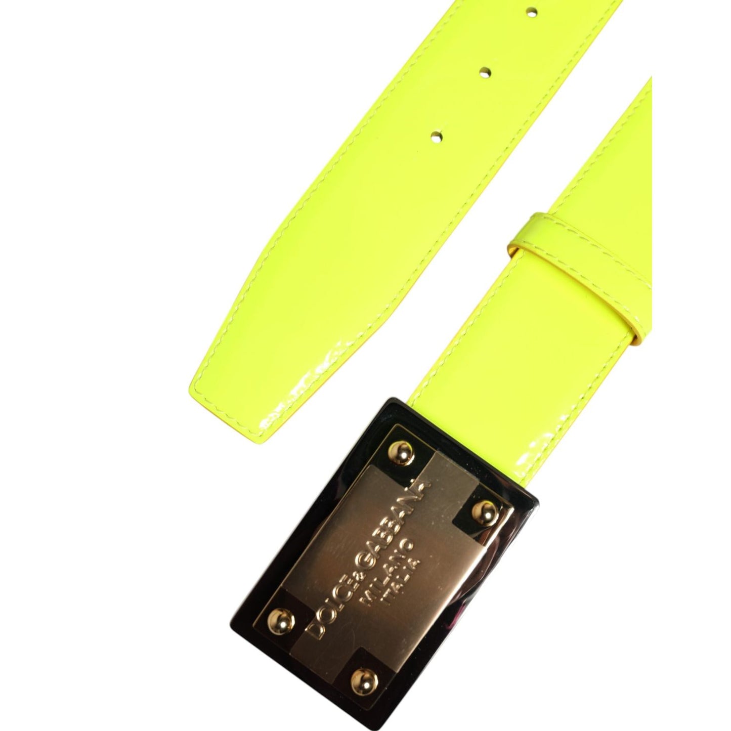 Dolce & Gabbana Yellow Green Classic Metal Logo Buckle Belt
