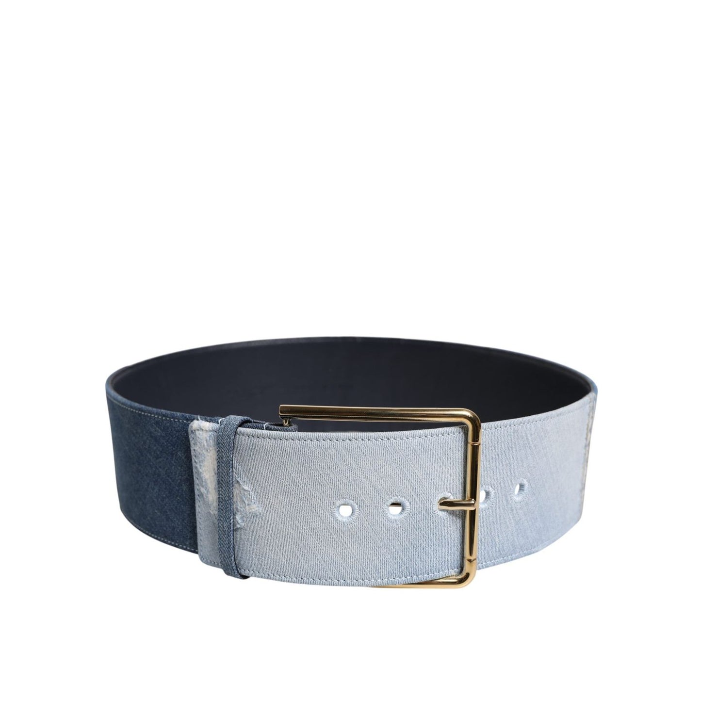 Dolce & Gabbana Two Tone Blue Denim Gold Metal Buckle Belt WMB547-90