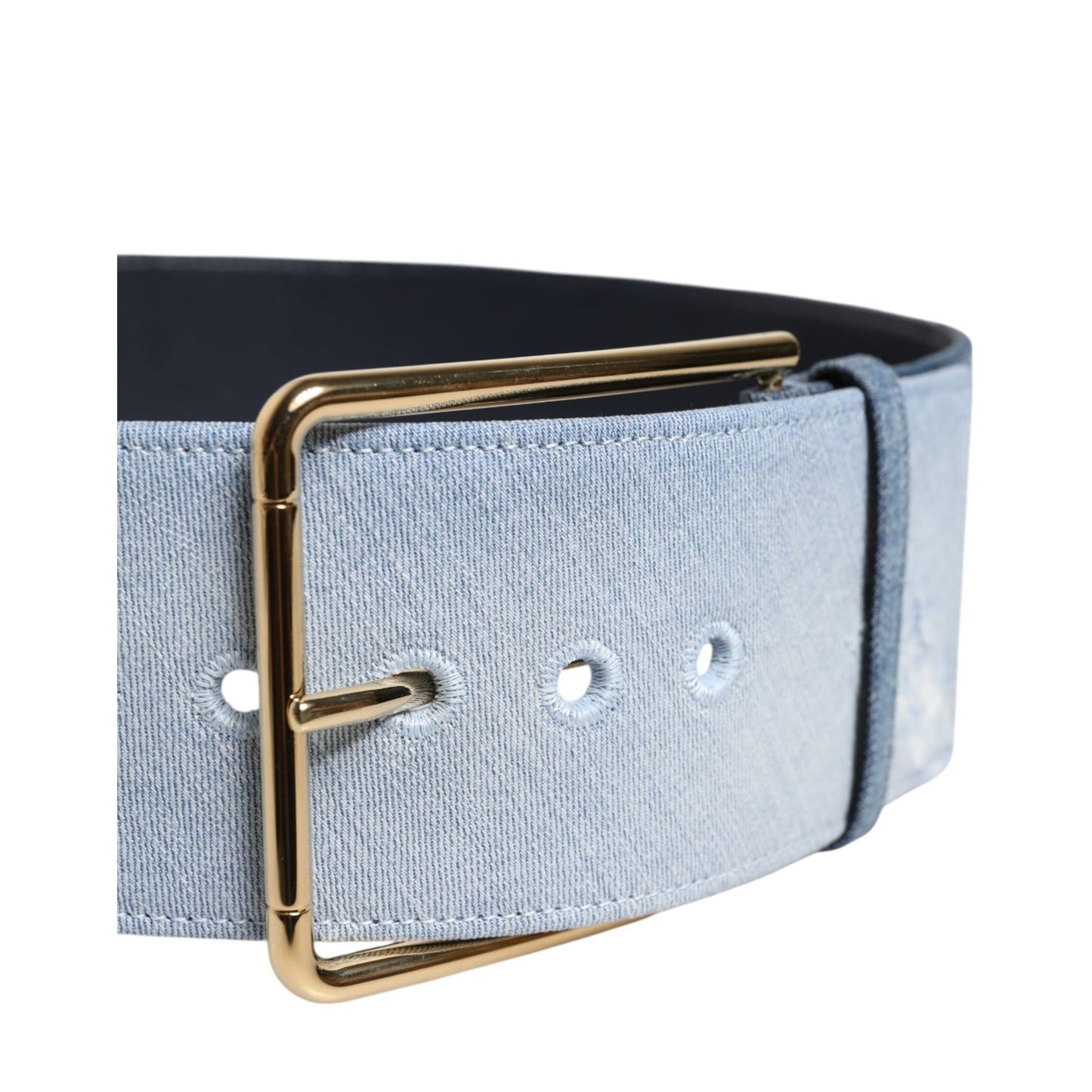 Dolce & Gabbana Two Tone Blue Denim Gold Metal Buckle Belt WMB548-90