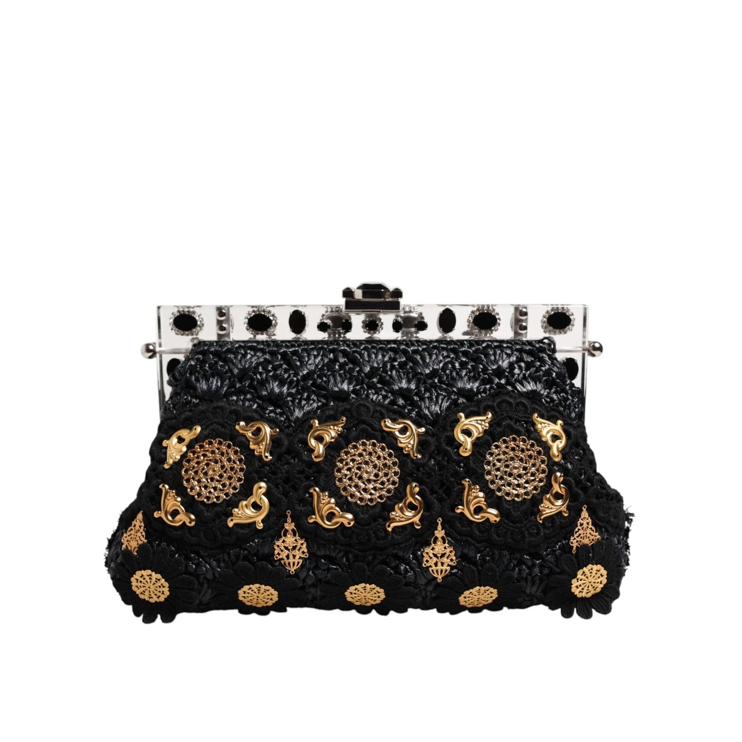 Dolce & Gabbana Black Tassel Gold Baroque Crystal Evening Clutch Bag