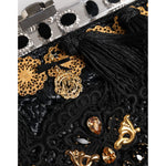 Dolce & Gabbana Black Tassel Gold Baroque Crystal Evening Clutch Bag