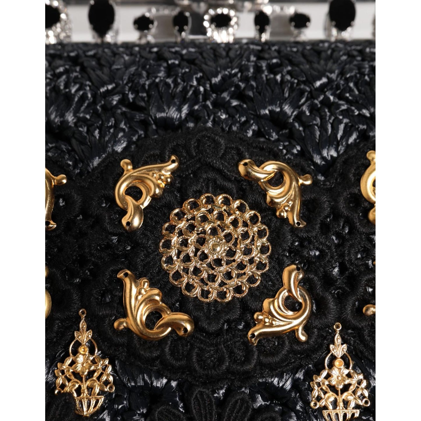 Dolce & Gabbana Black Tassel Gold Baroque Crystal Evening Clutch Bag