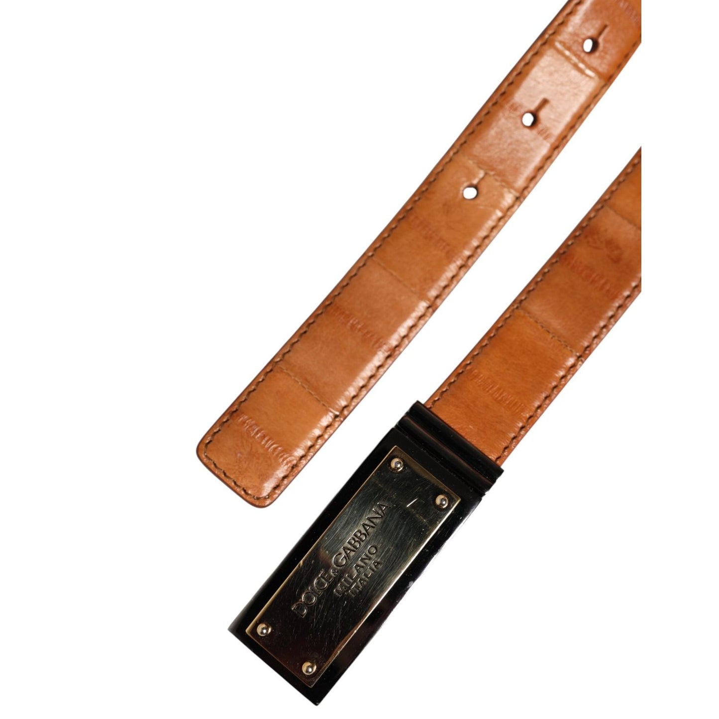 Dolce & Gabbana Browned Off Leather Gold DG Logo Buckle Belt BEL9397-90