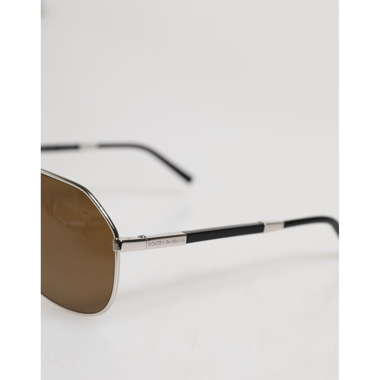 Dolce & Gabbana DG2073 Silver Steel Classic Pilot Brown Lens Sunglasses GLA1356