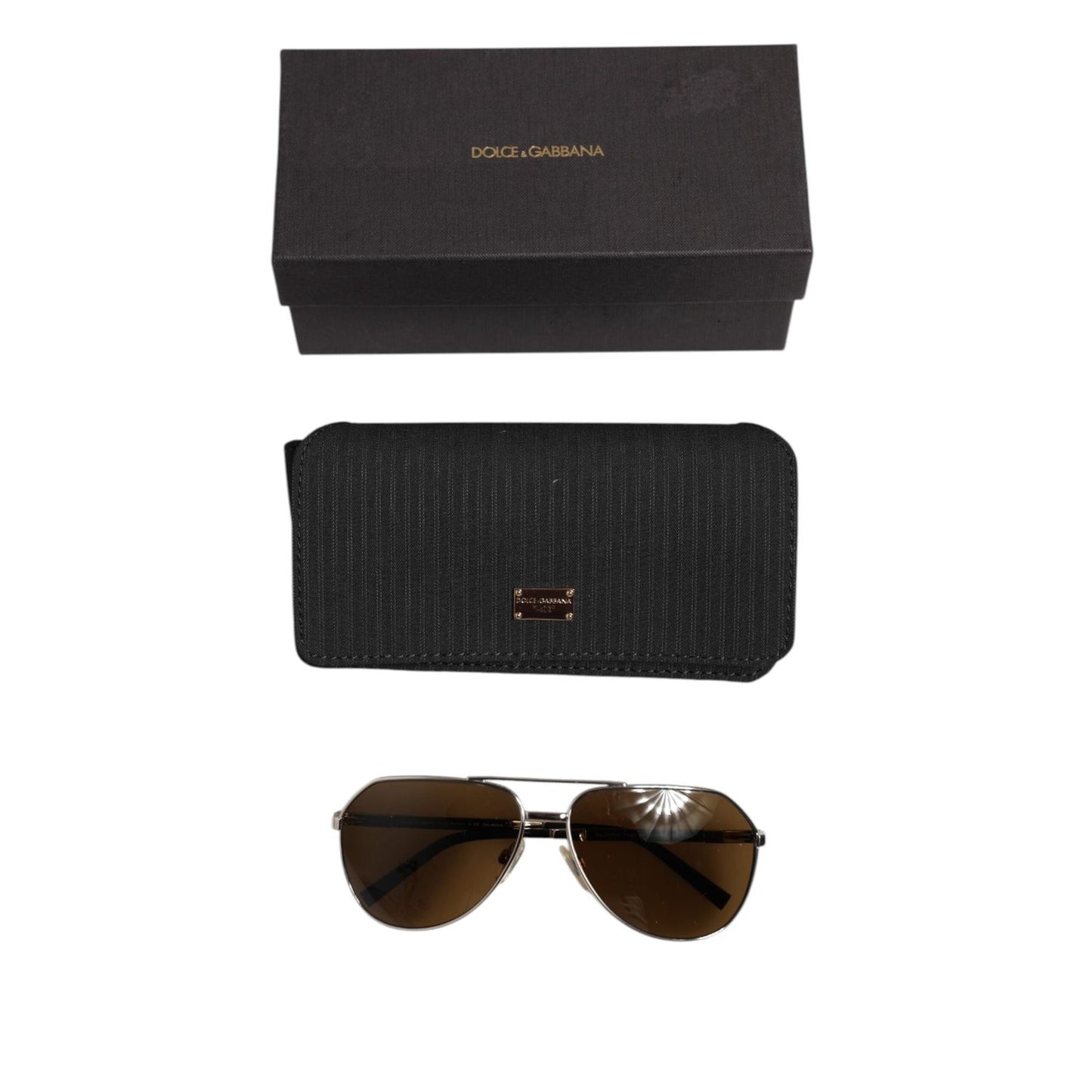 Dolce & Gabbana DG2073 Silver Steel Classic Pilot Brown Lens Sunglasses GLA1356