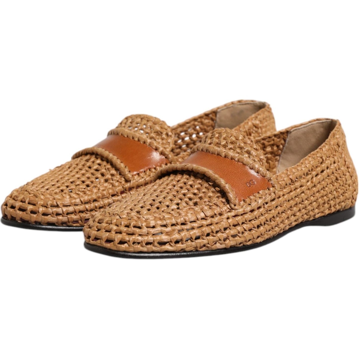 Dolce & Gabbana Brown Woven Raffia Slip On Loafers Shoes MV7617-40.5