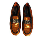 Dolce & Gabbana Orange Sequin Embellished Men Loafers Shoes MV7626-41