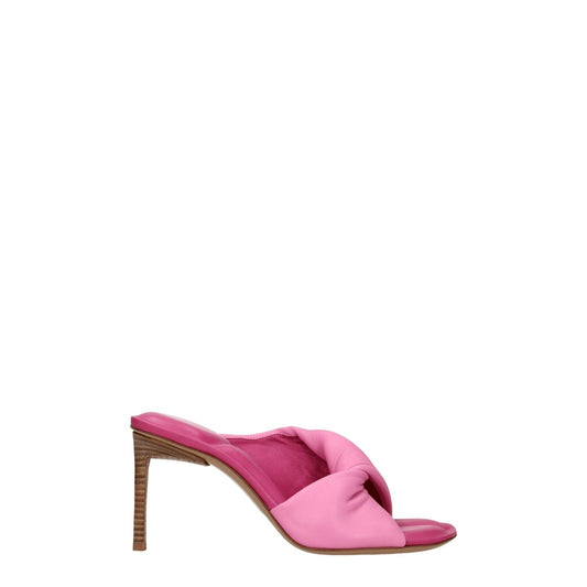 Jacquemus Pink Leather Stiletto Heel Sandals with open toe and mid heels, showcasing casual style, MPN 221FO0254022430.