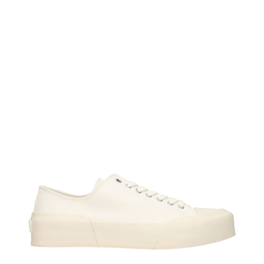 Jil Sander Beige Fabric Low Top Sneakers with round toe and rubber sole, sporty glam style, lace-up closure, 4 cm mid heel height.