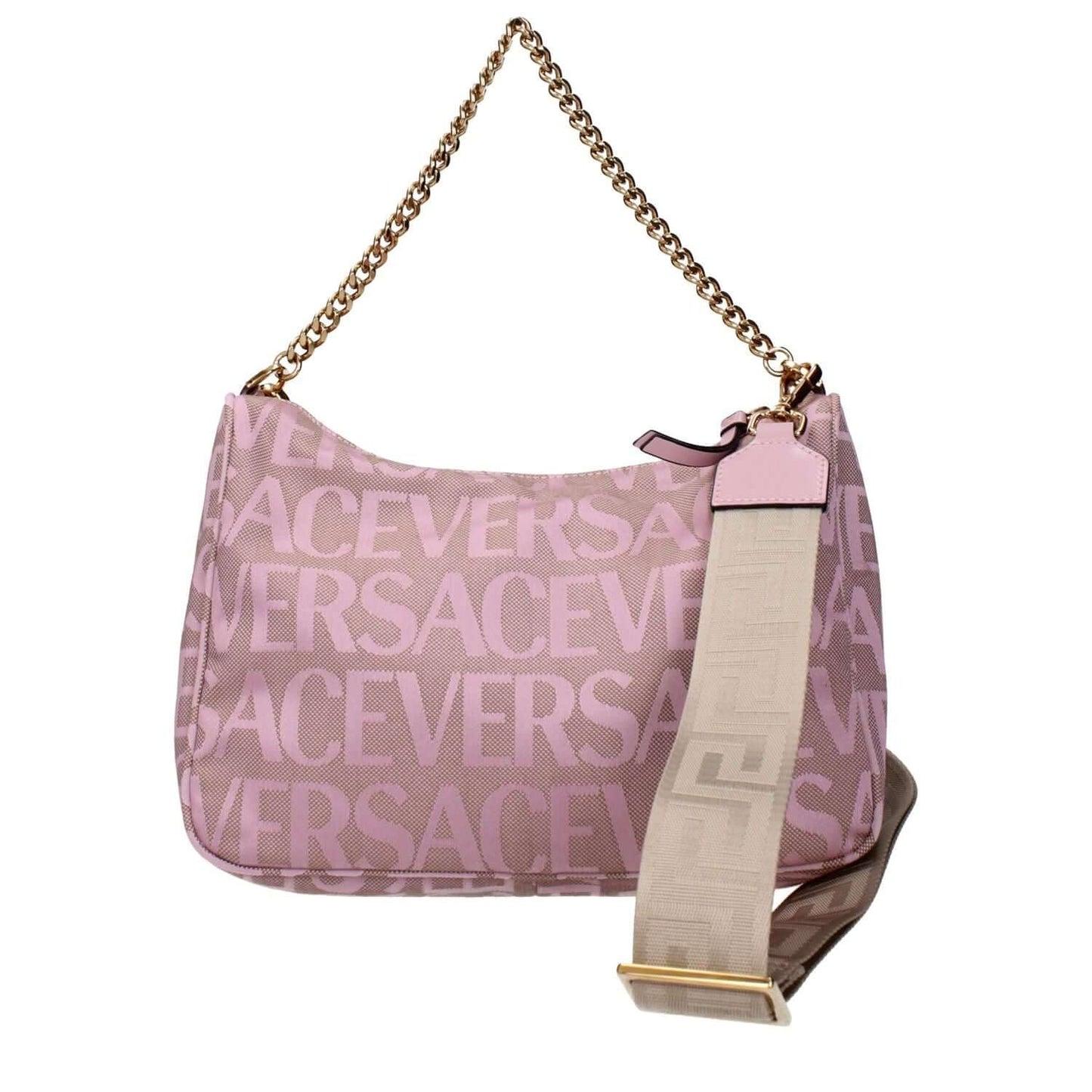 Versace Beige Fabric Handbag with logo, adjustable and removable shoulder strap, MPN 10028771A131852PL5V, stylish and elegant.