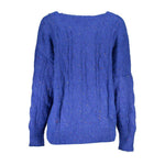 Desigual Blue Polyester Sweater, long-sleeved V-neck with contrast details and logo.