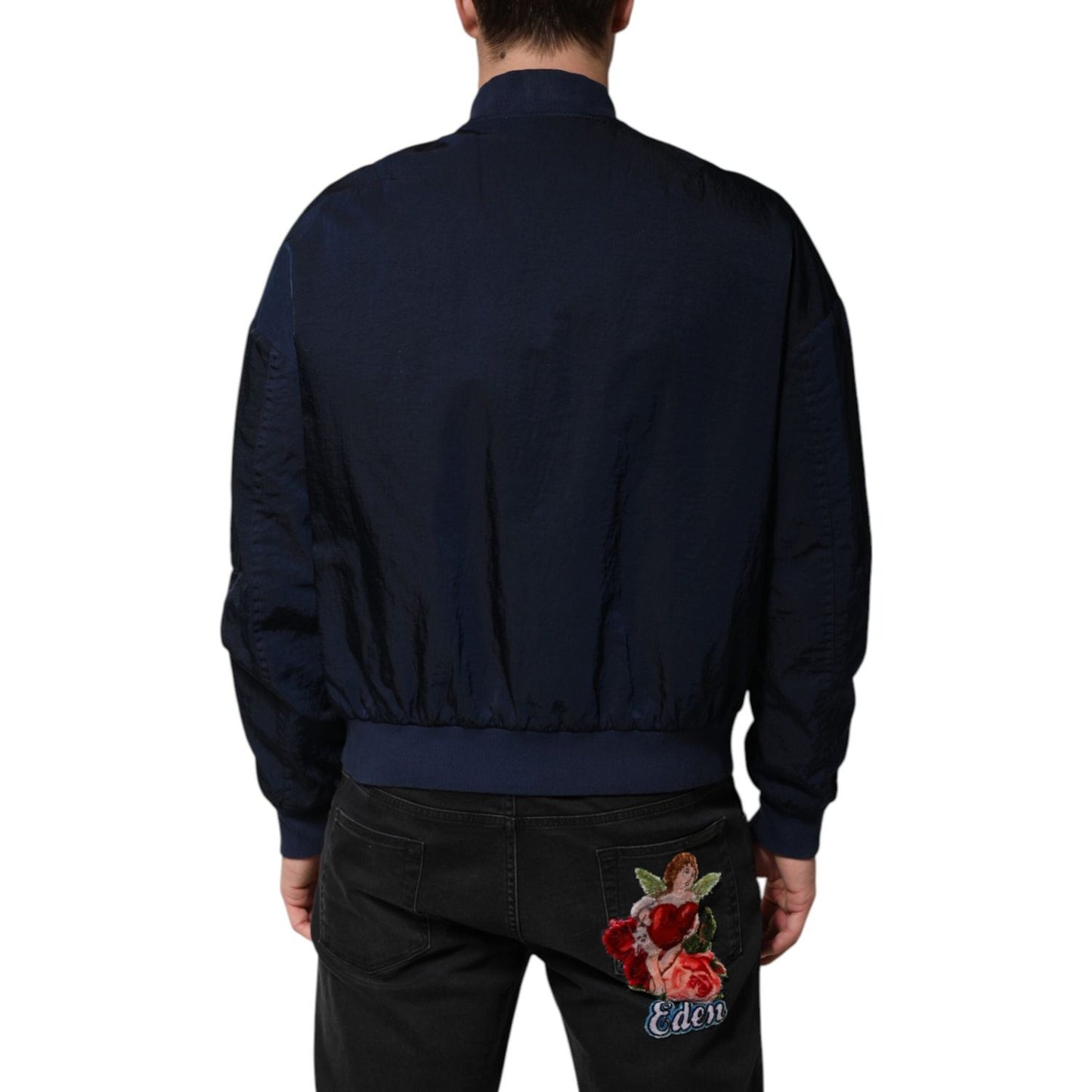 Dolce & Gabbana Blue Nylon DG Embroidery Men Bomber Jacket JKT41528-48