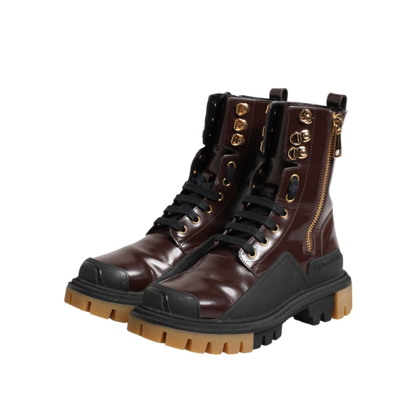 Dolce & Gabbana Maroon Leather Mid Calf Biker Boots Shoes LA12688-38