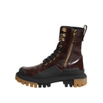 Dolce & Gabbana Maroon Leather Mid Calf Biker Boots Shoes LA12688-38
