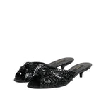Dolce & Gabbana Black Leather Heels Slides Sandals Shoes LA11469-36