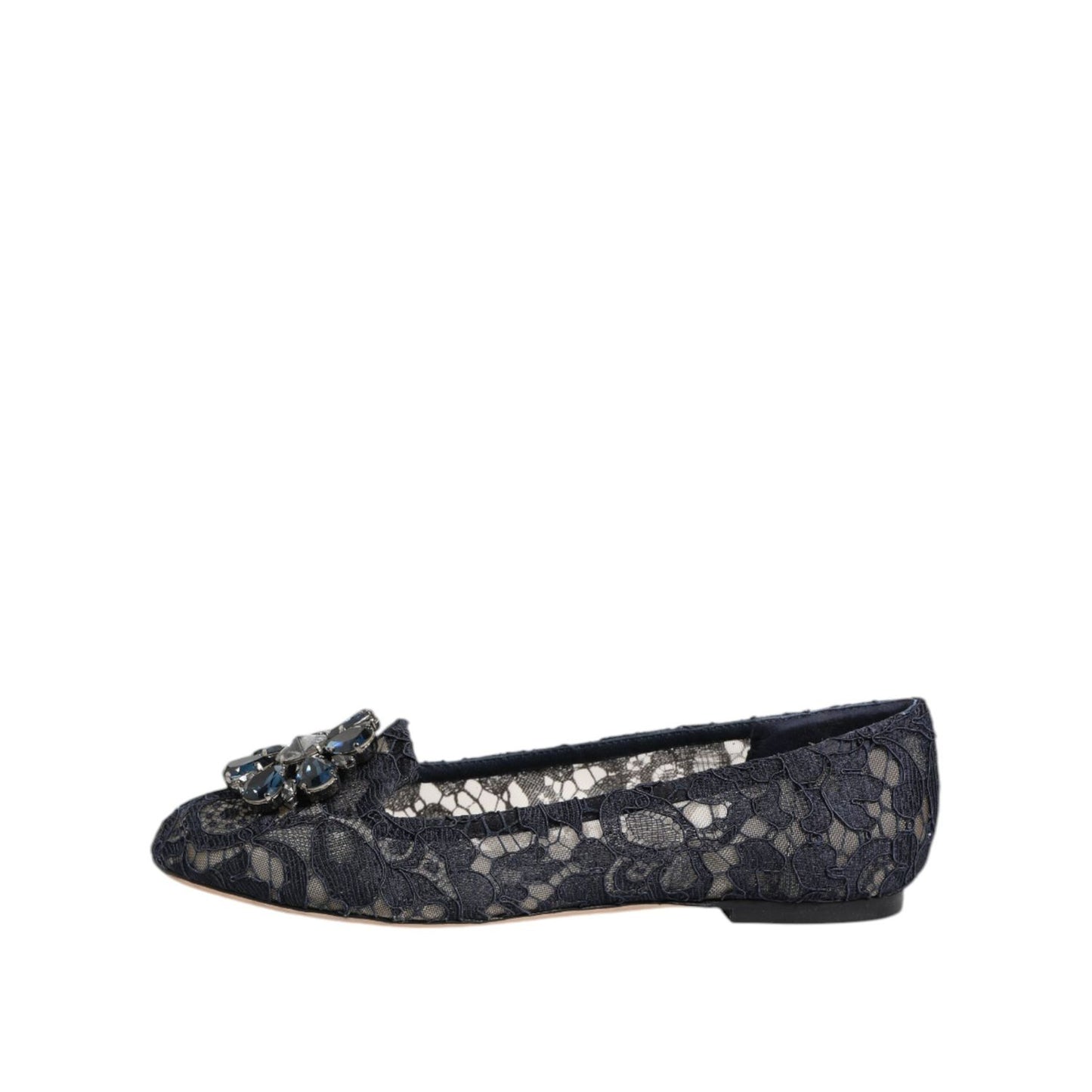 Dolce & Gabbana Blue Taormina Lace Crystals Flats Shoes LA12803-36.5