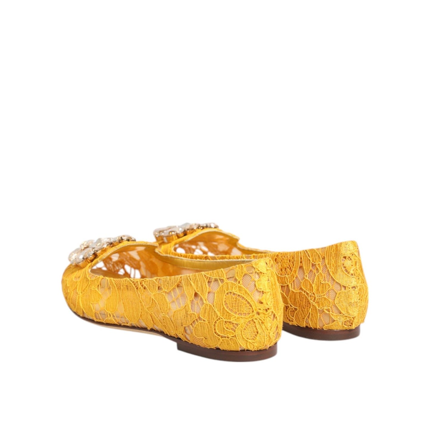 Dolce & Gabbana Yellow Taormina Lace Crystals Flats Shoes LA12800-36