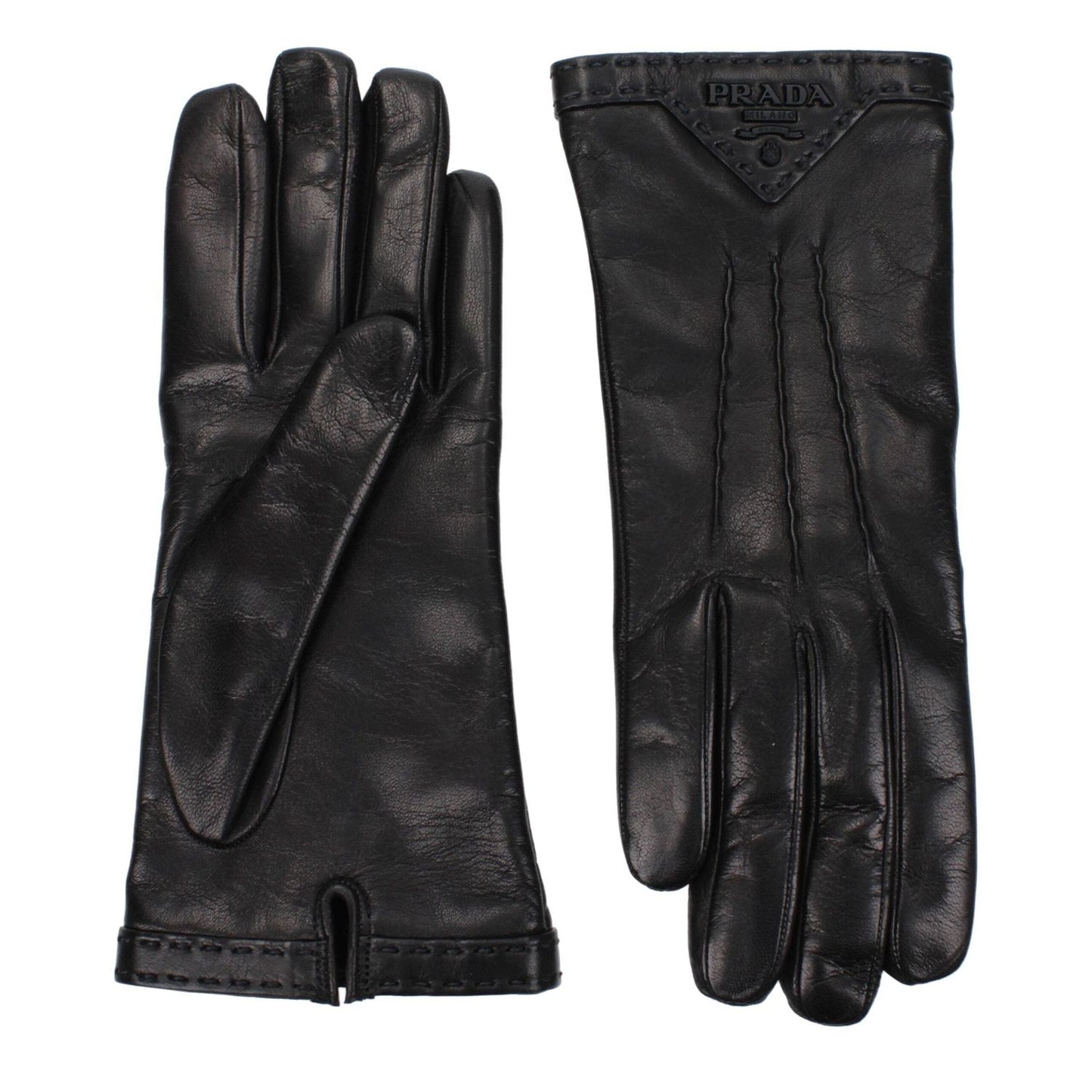 Prada Black Leather Gloves PR-9319949205769-7|S