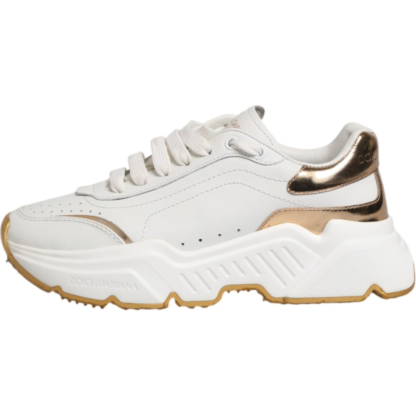 Dolce & Gabbana White Gold DAYMASTER Leather Sneakers Shoes LA12742-37.5