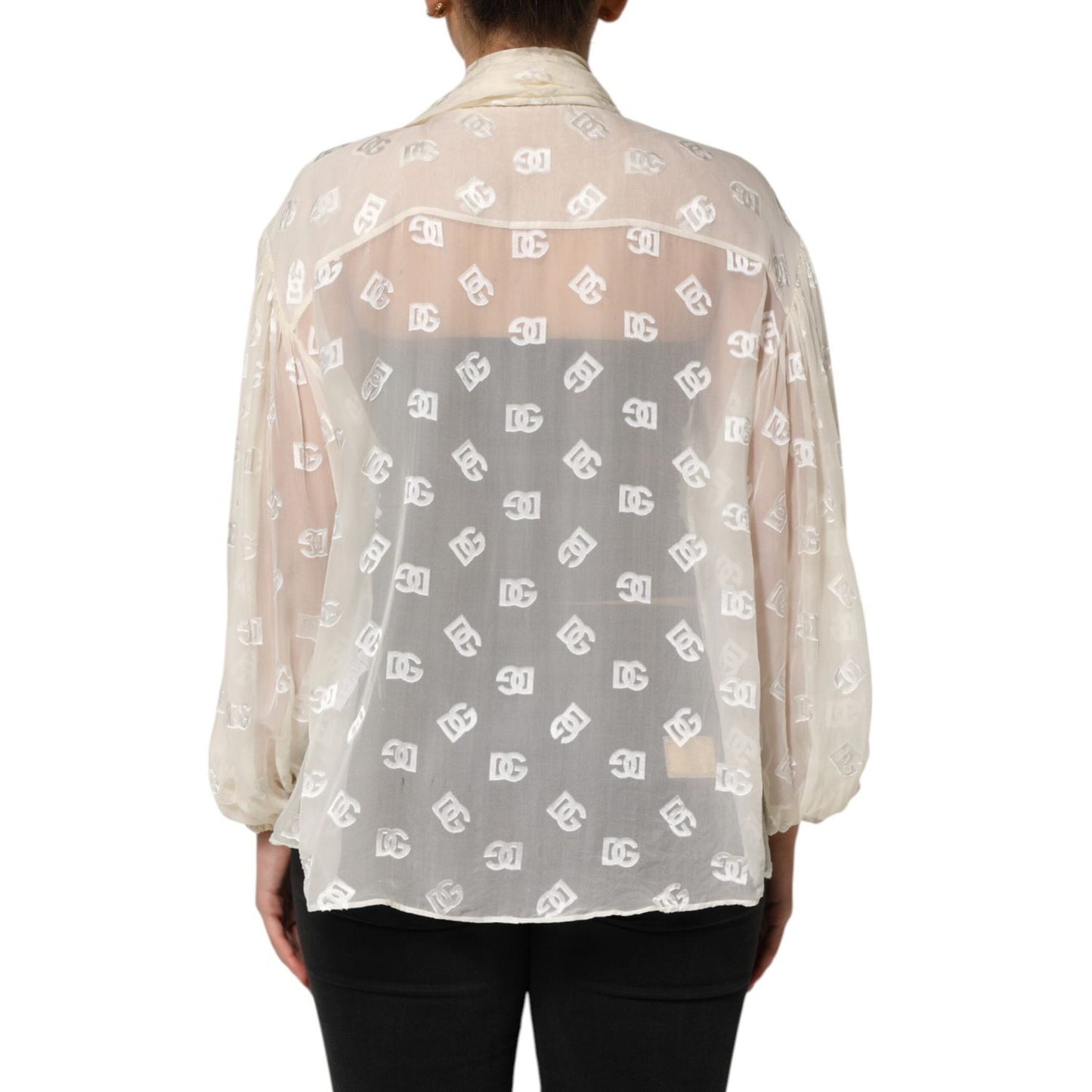 Dolce & Gabbana Off White Logo Monogram Ascot Collar Top TSH90738-38