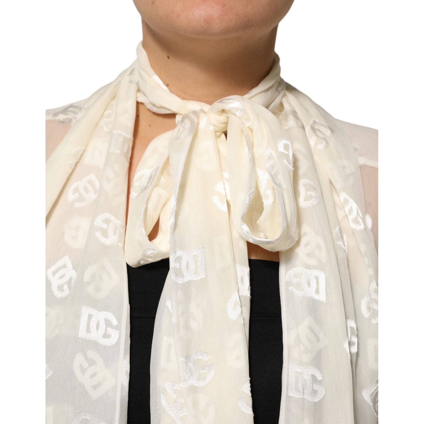 Dolce & Gabbana Off White Logo Monogram Ascot Collar Top TSH90738-38