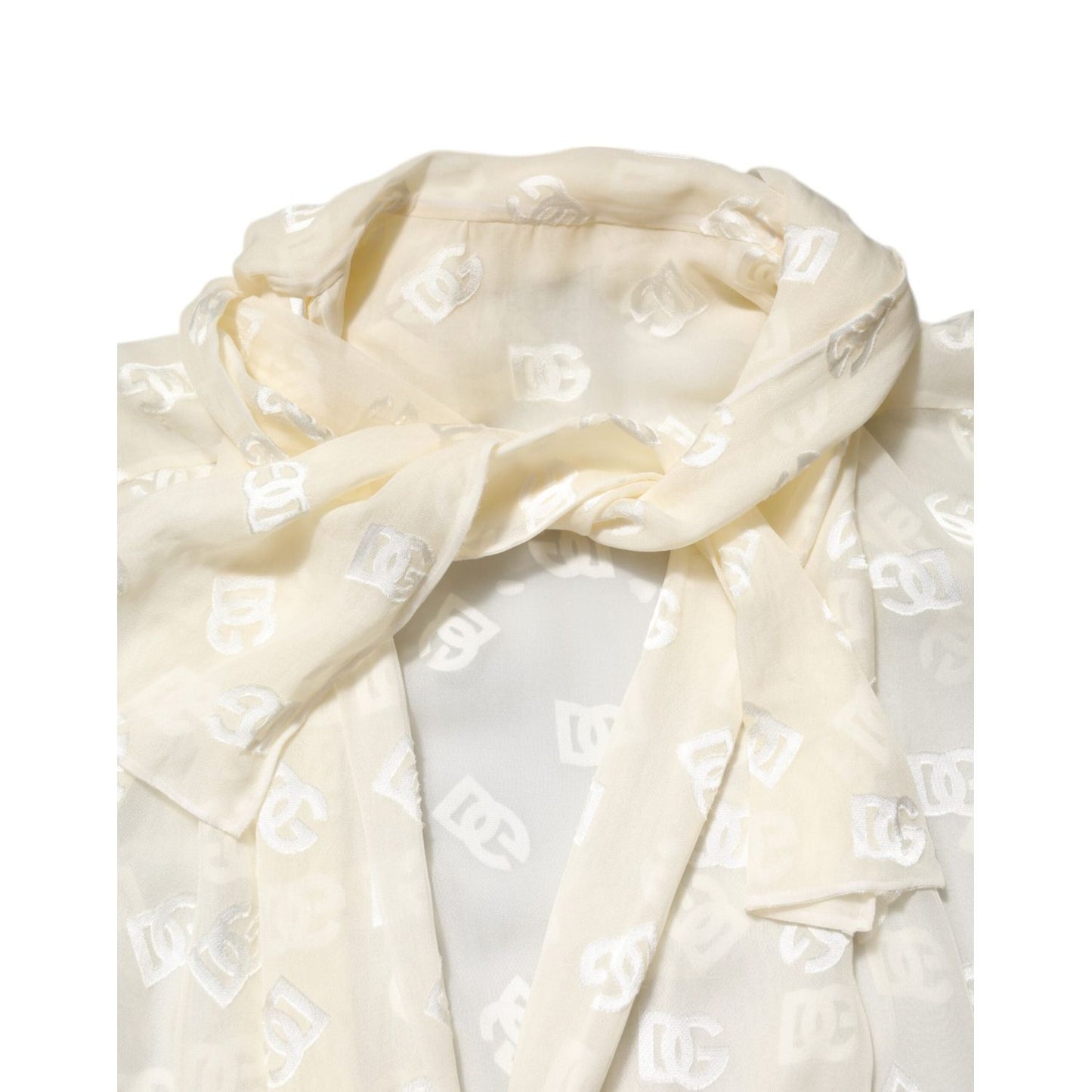 Dolce & Gabbana Off White Logo Monogram Ascot Collar Top TSH90738-38