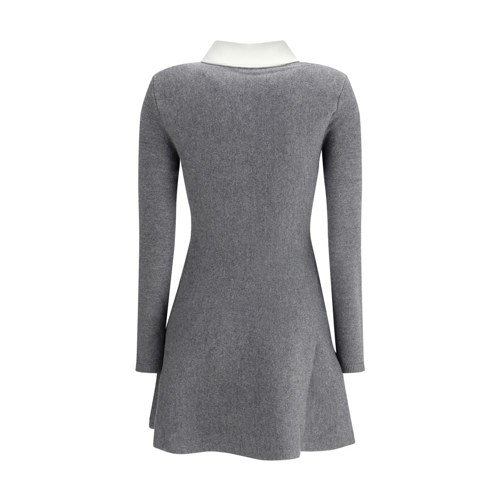 Self-Portrait Mini knit Dress with crochet floral collar SE-AW25010SAGRGREY-XS