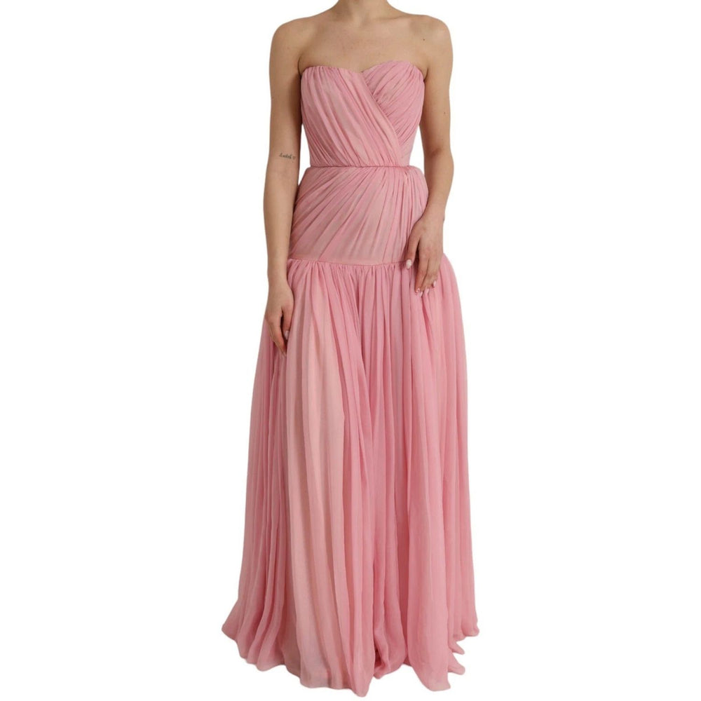 Dolce & Gabbana Pink Silk Strapless Maxi A-line Gown Dress DR281177-40