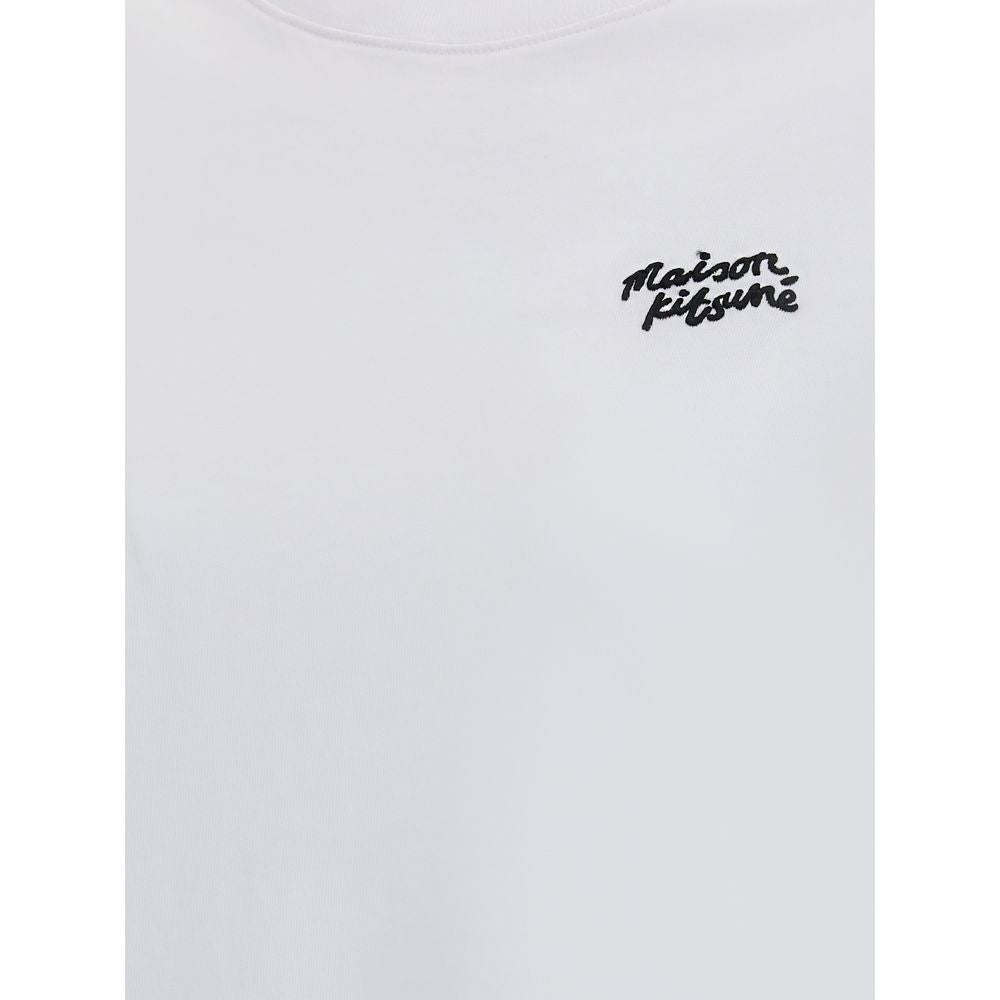 Maison Kitsuné White Cotton T-Shirt with logo embroidery and ribbed crew neck for AW25 collection, 100% cotton, regular fit.