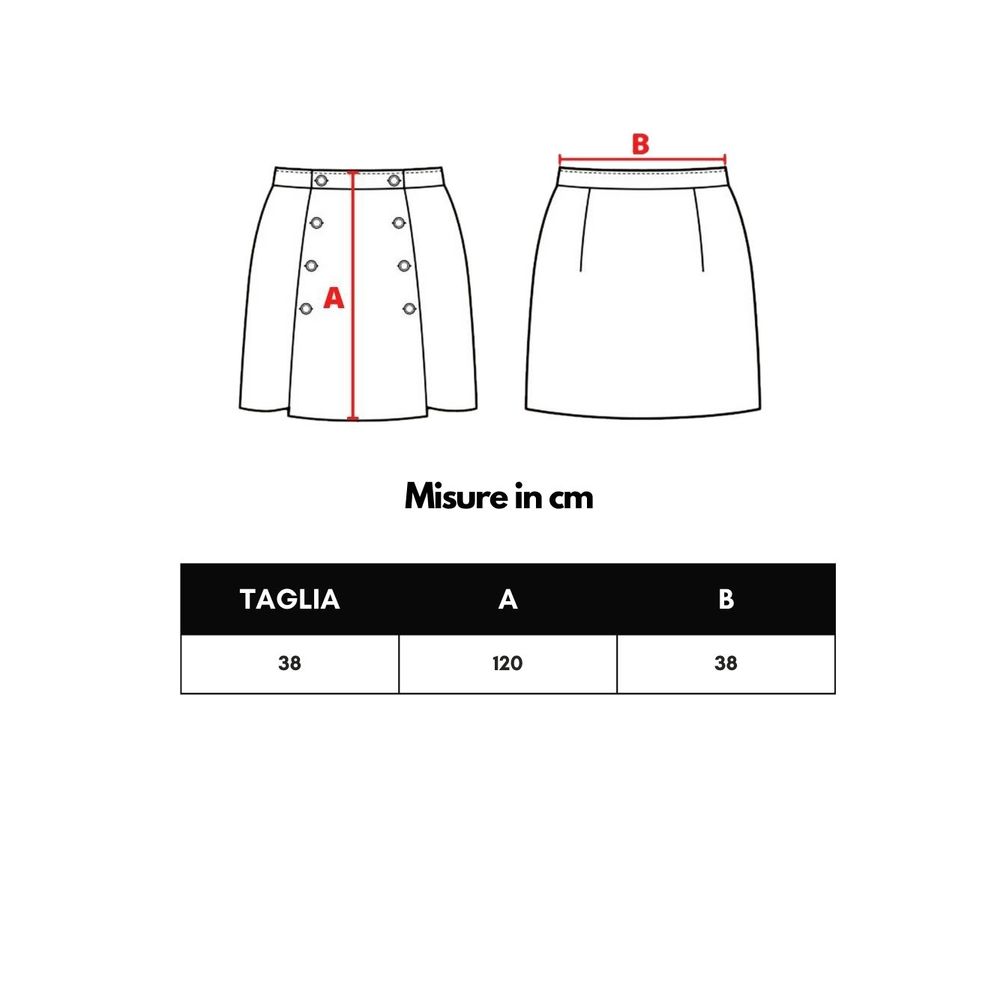 Size chart for Tom Ford Black Viscose Long Skirt showing measurements in cm for size 38, with details of A and B dimensions.