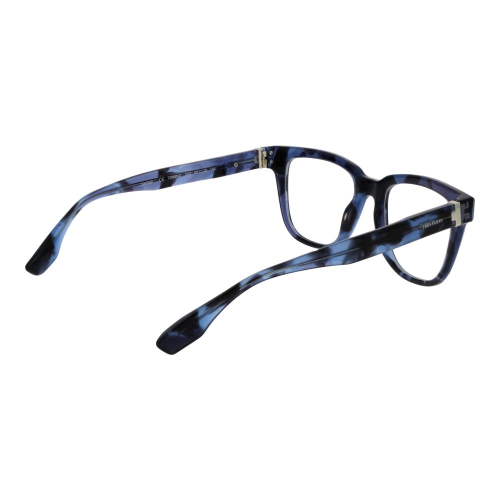 Trussardi Blue Acetate Glasses (Frames) in full-rim square style, featuring a blue acetate frame and demo lenses for men.