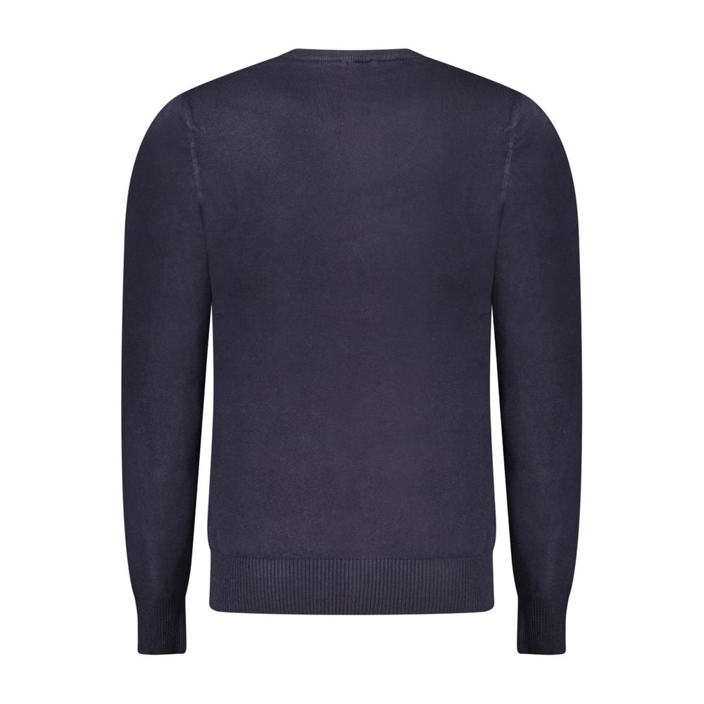 Rifle Blue Nylon Sweater with long sleeves and crew neck featuring embroidery logo on back view.