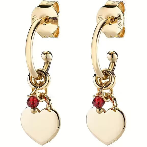 Gold earrings with heart and red gem by AMEN JEWELRY Mod. ORANCUGR