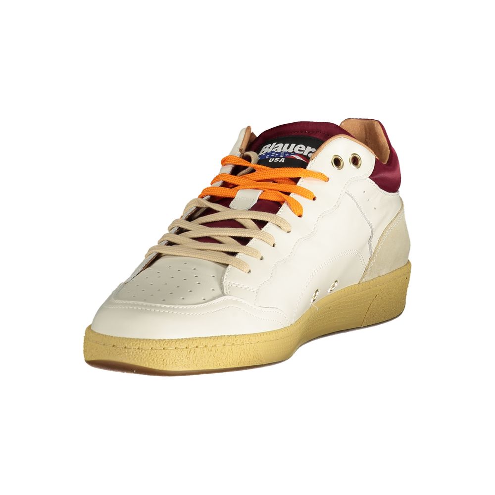 Blauer White Polyester Sneaker featuring contrasting details, sports shoe with laces, removable footbed, and logo application.
